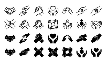 Fototapeta premium SEO Title: Handshake Friendship and Support Thin Line Glyph Icons