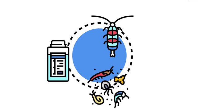 Ocean ecosystem and wildlife research concept icon. various small marine organisms. A large aquatic creature. And a scientific sample bottle