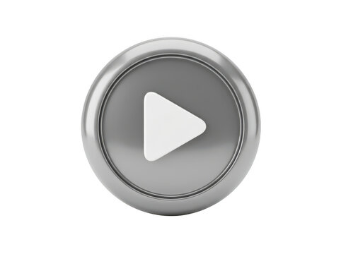 3d metallic play button icon isolated on transparent background
