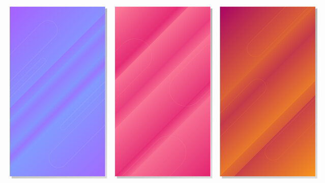 Set Illustration Abstract Background With Diagonal Geometric Shapes Smooth and Modern Minimal Style Blue Purple Pink Orange Gradient Color Design Vector. Ideal for Social Media, Banner, Poster, Cover