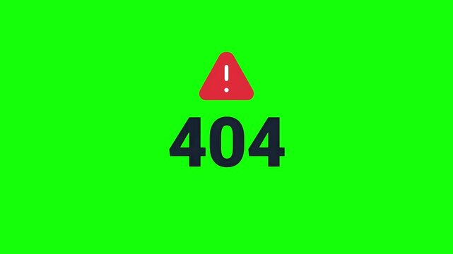 Glitch 404 error animation with red warning icon on green screen for chroma key web interface and digital design