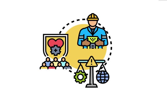 Worker overseeing people protection and global environmental balance, emphasizing workplace health and ecological responsibility through established guidelines and regulations