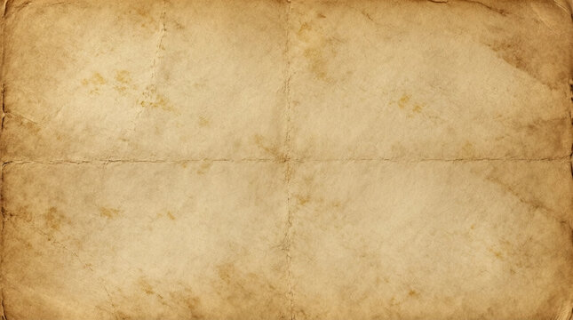 Vintage parchment paper background with creases and stains for historical documents or aged manuscript design