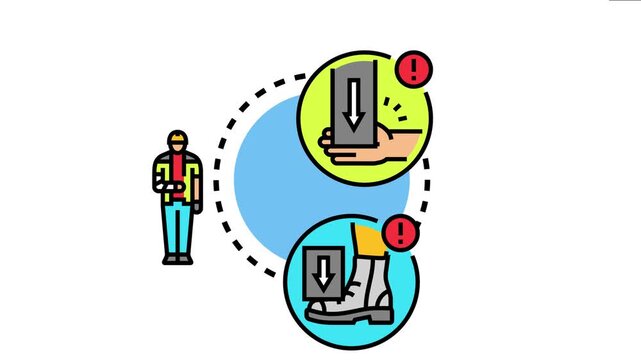 Human worker avatar with an arm injury the process of evaluating workplace accidents, including examining hand and foot crush injuries from falling objects