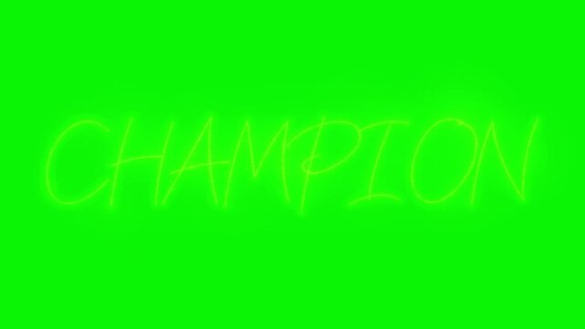 Glowing yellow neon letters ch isolated on a chroma key green background bright style lettering displaying