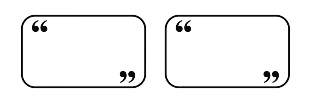 Two minimalist quotation boxes with rounded rectangular outlines and bold black quotation marks, designed for quotes, testimonials, comments, captions, and text highlights.