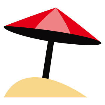 Red Beach Umbrella on Sandy Beach
