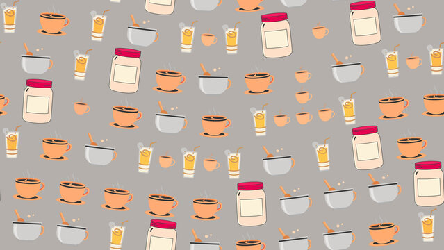 Pattern of coffee cups, jars, and drinks