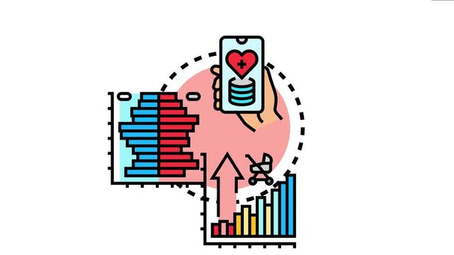 Observational epidemiology concept data collection on a smartphone, analyzing population demographics through charts, and studying health trends and statistics