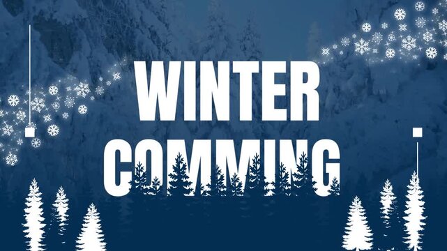 winter is comming  sign in snow  mountain graphic animation background video 