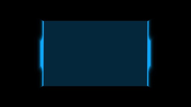 Widescreen panel animation shows glowing border edges on dark. Central copy space opens across this widescreen panel. Modern digital screens use this widescreen panel.