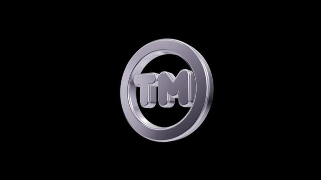 Polished metallic 3D trademark symbol on black background