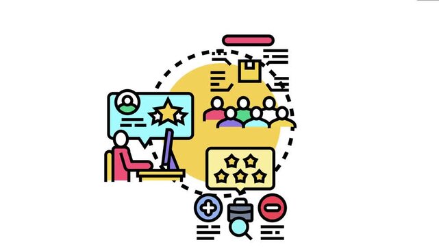 Customers evaluating services and products online, giving feedback and ratings to ensure quality assessment and build community trust, helping buyers make informed decisions