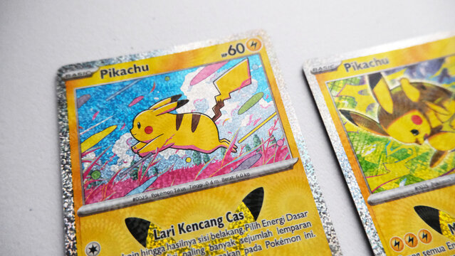 Tangerang, Indonesia on 26 September 2026: a collection of Pokemon Trading Cards 30th Celebration Indonesian edition booster pack. Japanese Pokemon TCG. limited edition Pikachu common cards