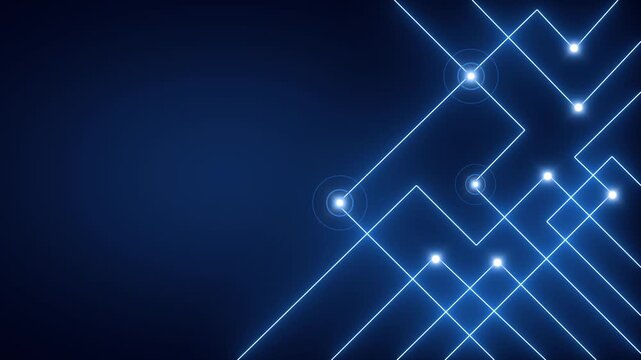 Digital network animation connects glowing lines and nodes on dark. Data communication routes across the digital network. Cyberspace telemetry powers this digital network.