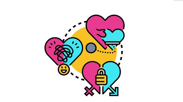 Object relations psychotherapy concept analyzing interconnected hearts symbolizing internal emotional states. Relationship dynamics