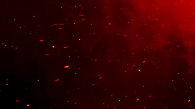 Cinematic Burning Fire Flame Particles and Glowing Embers Background with Flying Sparks in Dark Space, Dramatic Fiery VFX Overlay for Movie and Video Effects