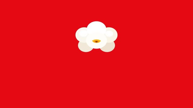 Flat design popcorn kernels popping on vibrant red background
