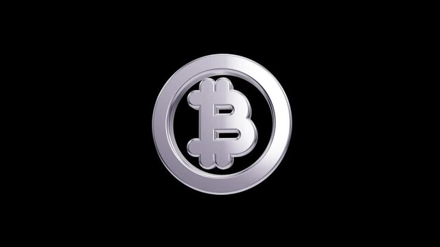 Shiny silver bitcoin currency symbol with metallic finish