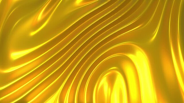 Gold liquid metal waving 3d animation, shiny golden waves background, 4k seamless animation.