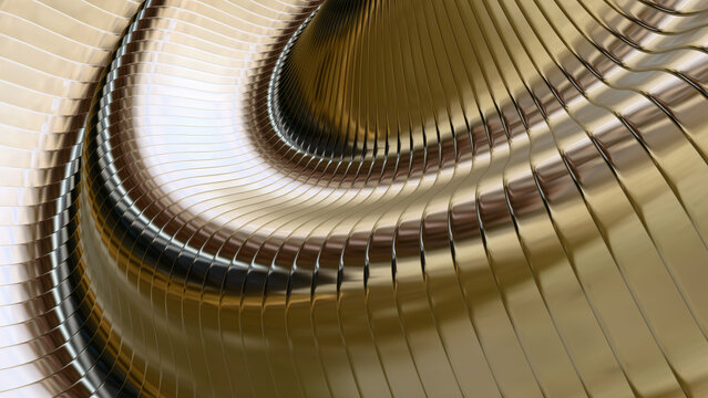 Abstract gold metallic wavy plates background, luxury golden 3D curved stripes texture