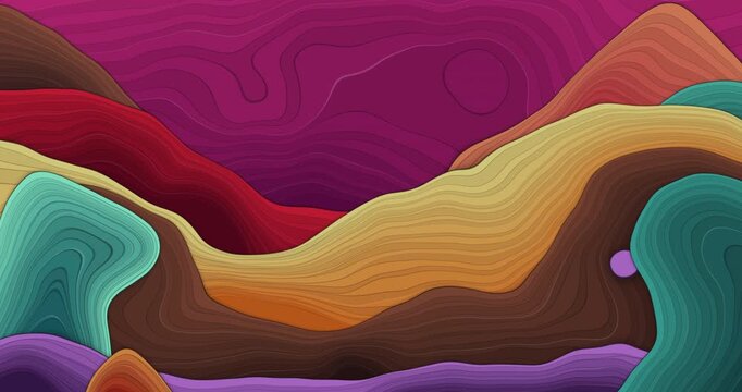 Animated topographic waves morphing in vivid multicolour layers
