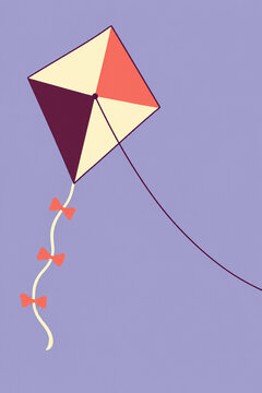 Graphic diamond kite with a ribbon tail on a periwinkle background