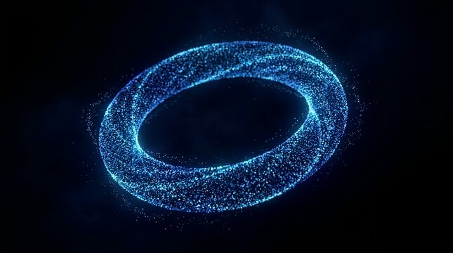 glowing blue particle ring background, digital technology abstract torus loop, sci-fi energy circle visualization