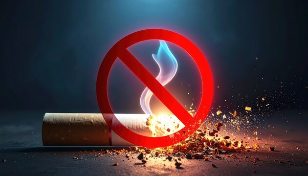 Stop smoking concept with cigarette and prohibition sign.