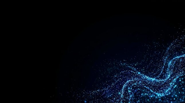 Abstract blue particle wave background, glowing digital light trail texture, futuristic technology network pattern