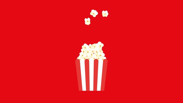 Popcorn popping out of striped buckets on a bright red background