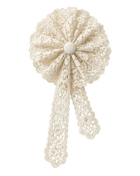 Vintage lace rosette ribbon brooch on transparent background