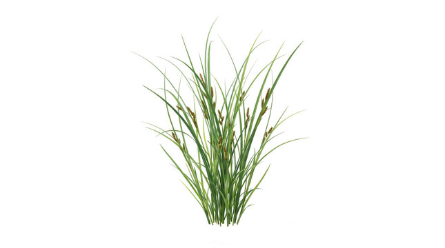 Tall green ornamental grass clump with thin stems isolated on transparent background for garden decor.