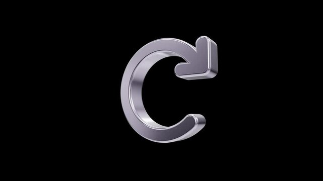 Polished metallic 3D reload icon isolated on black