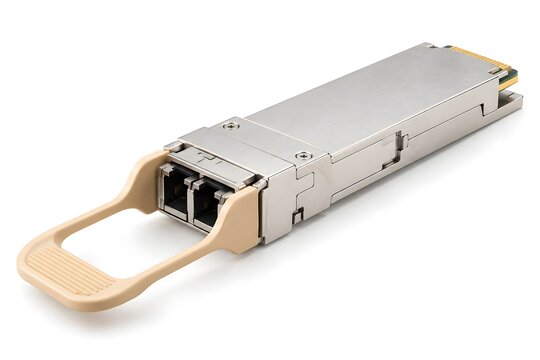 High Speed Optical Transceiver with Beige Pull Tab Isolated on White Background