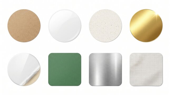 Circular and square coasters set with diverse textures for tabletop surface design.