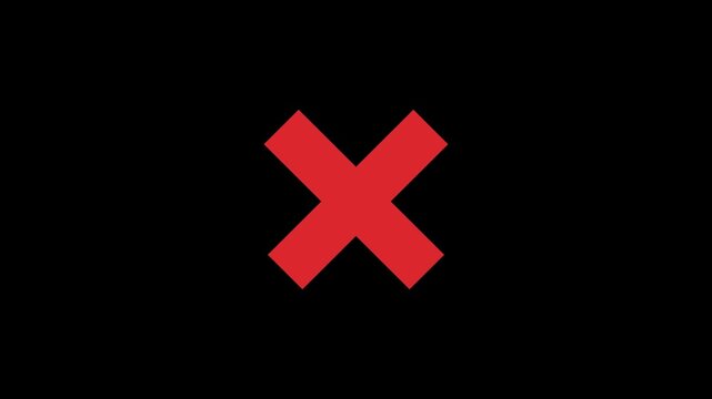 Minimal Red X Icon Pop Animation on Black Background 4k