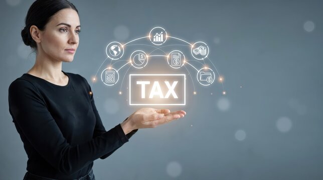 Tax calculation technology, business financial accounting hologram concept