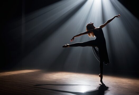 Dramatic silhouette of a dancer bathed in spotlight on stage