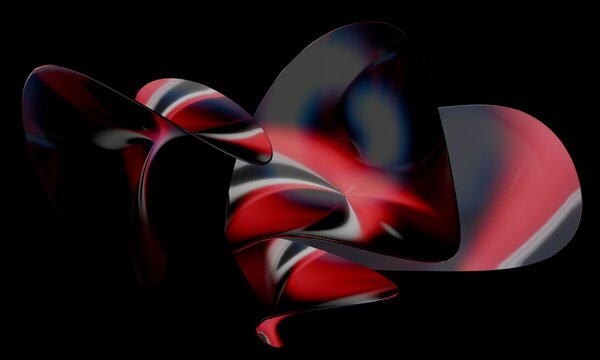 Folded red 3D ribbons on black