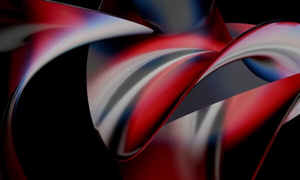 Glossy red 3D ribbons twisting in dark close-up