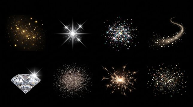 Sparkling light effect collection featuring golden dust and diamond star elements.