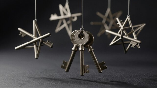 Set of Keys Floating in Magnetic Abstract Patterns