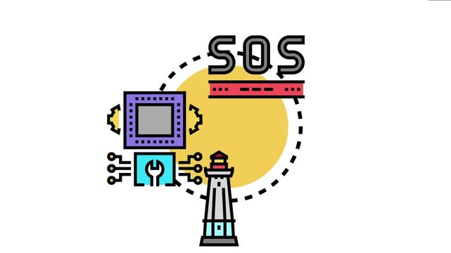 Notification alerts delivering digital information and receiving emergency sos messages, with circuit board and lighthouse elements representing problem solving and support services