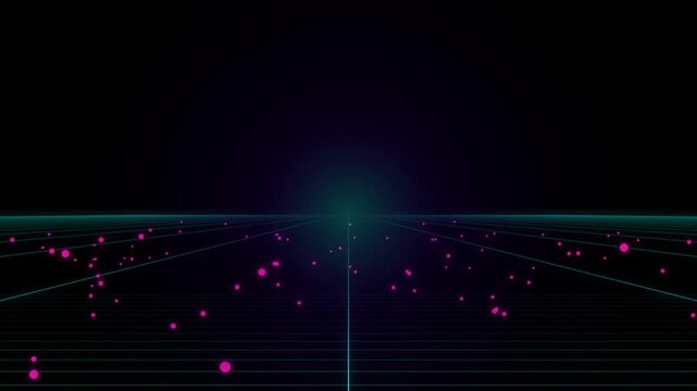 Abstract Grid Lines with Glowing Dots, Futuristic Digital Network Concept