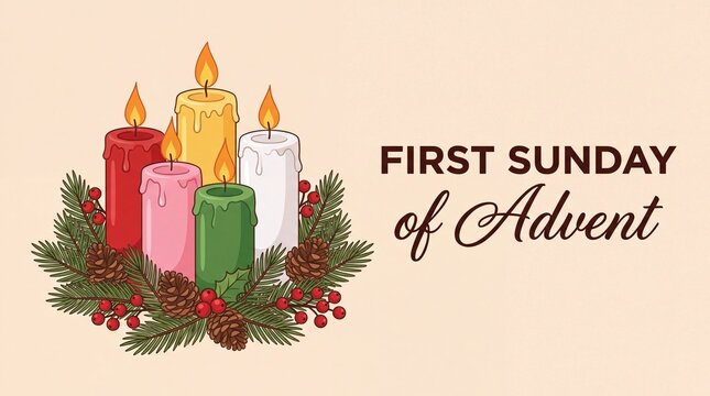 First sunday of advent candles and fir branches