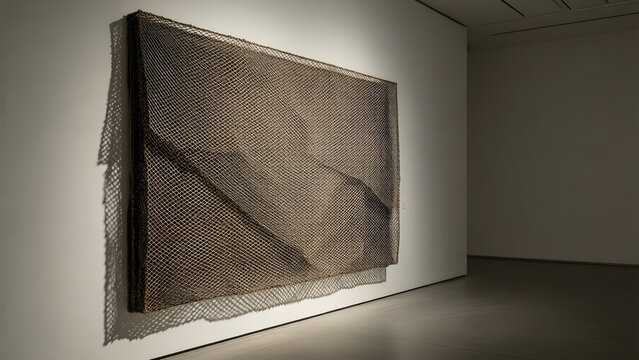 Expanded metal mesh artwork creating moire shadows