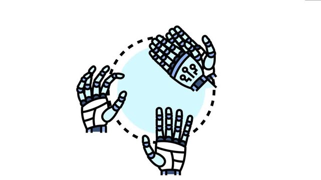 Three advanced robotic hands with intricate finger joints and circuit patterns digital nonverbal communication, artificial intelligence interaction, and technological future concepts