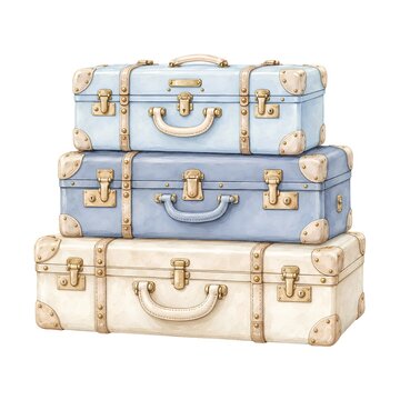 Travel Suitcases Stack Watercolor Illustration