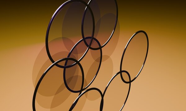 Black 3D hoops over a warm ochre gradient